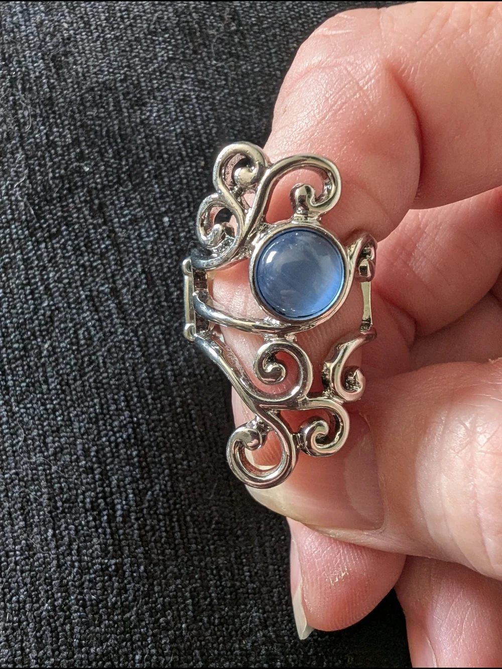 Silver Scrollwork Ring with Blue Cabochon #45